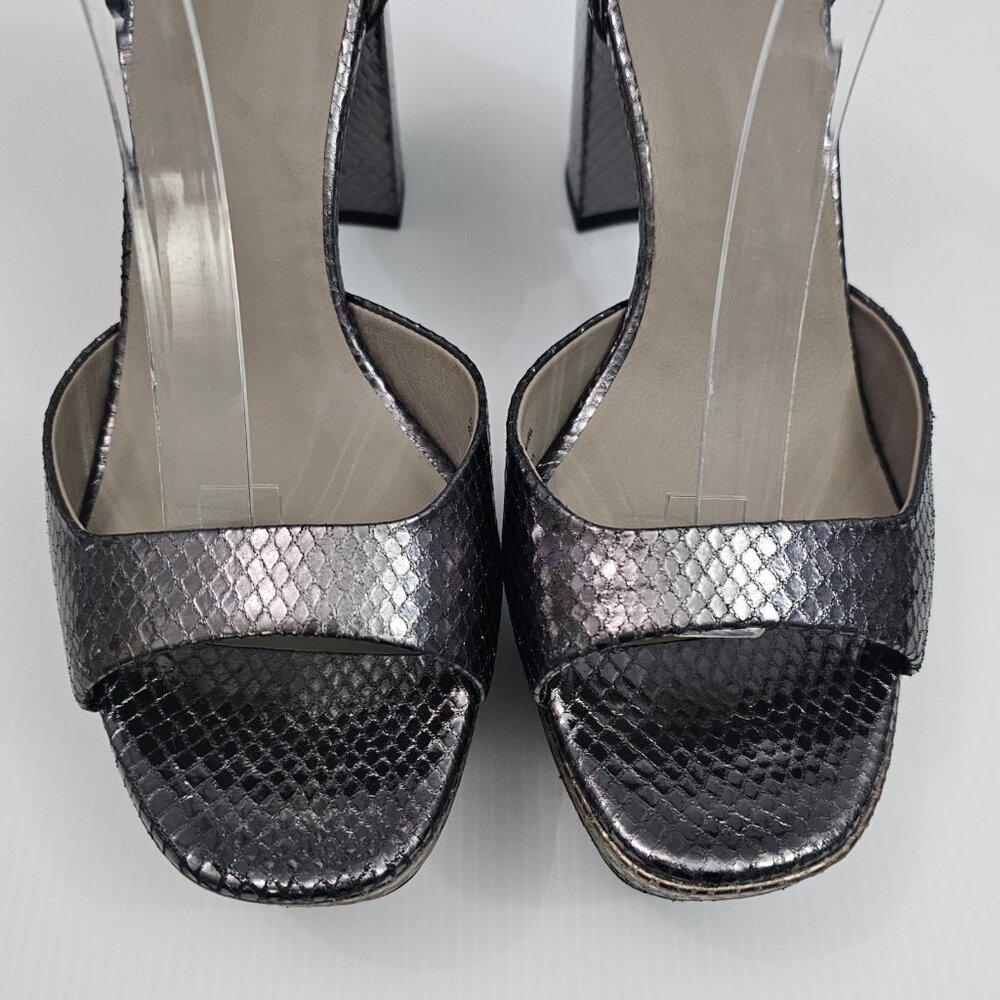 AllSaints Tia Platform Heel Sandal Womens 10 Metallic Bronze Gold Gray Embossed - Picture 7 of 16